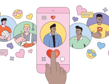 Illustrated picture of someone swiping left and right on dating apps.